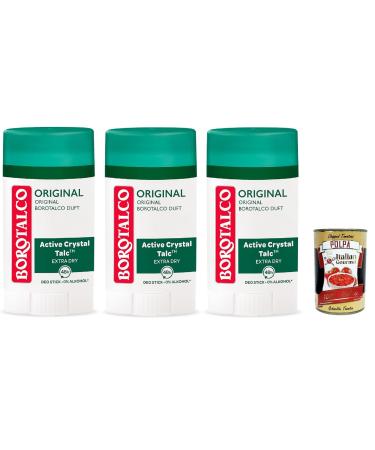 Italian Gourmet E.R. Borotalco Original Deodorant Stick 48 Hour Effect Formula with Active Crystal Talc for Triple Protection Against Sweat 0% Alcohol Deodorant 3 x 40 ml + Italian Gourmet