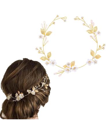 Fairvir bridal jewelry wedding hair tanks flower gold leaf radiant bride side crystal headdress hair accessories for women and girls (gold)