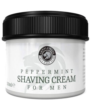 Shaving Cream For Men - Vegan Friendly Peppermint Shave Cream From Gentlemans Face Care Club - Extra Large 150ml Pot With Easy Grip Lid