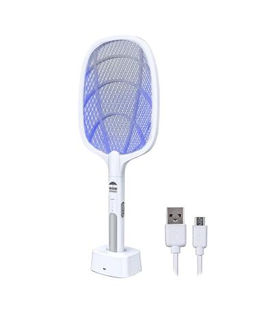2 in 1 Electric Bug Zapper, Mosquitoes Trap Lamp & Racket, USB Rechargeable Electric Fly Swatter for Home and Outdoor Powerful Grid 3-Layer Safety Mesh Safe to Touch Pack of 1