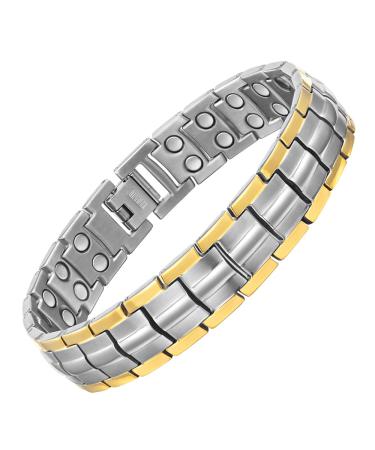 Willis Judd Mens Titanium Magnetic Bracelet Magnetic Bracelets for Men Adjustable Bracelet Length with Sizing Tool (Gold Silver)
