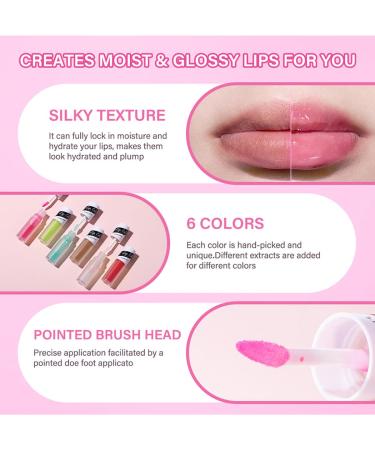 Lip Glow Oil | Plumping Hydrating Lip Tint & Gloss | Fruit Flavored Moisturizer for Dry Lips | Non-Sticky Lip Plumper (#5 Clear + #6 Cherry - Buy Online on GoSupps.com