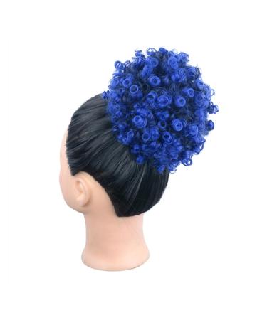 Hair Bun Hairpiece for Women Afro Puff kinky Curly Drawstring Ponytail Extension for Women Synthetic Short Afro Curly Bun Hair Extension Clip In Hair Buns Ponytail Hairpieces Hair Chignons(Blue)
