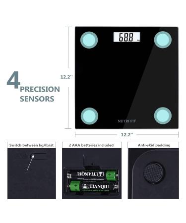NUTRI FIT Digital Bathroom Scale - 400 lbs Ultra Slim & Accurate for Gym & Yoga Studio - Large Backlit Display - Black - Buy Online on GoSupps.com