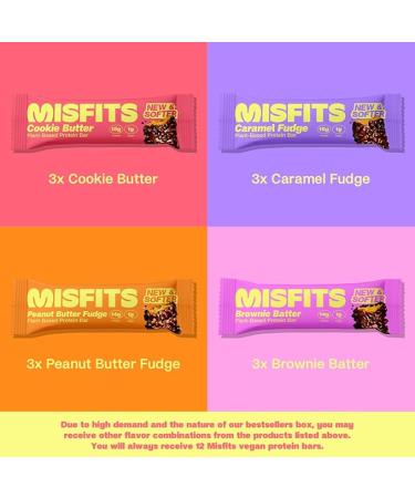 Misfits Vegan Protein Bars - Updated Recipe | Plant Based, Low Sugar & Carb, High Fiber Snacks | Variety Pack of 12 (4 Flavors) - Buy Online on GoSupps.com