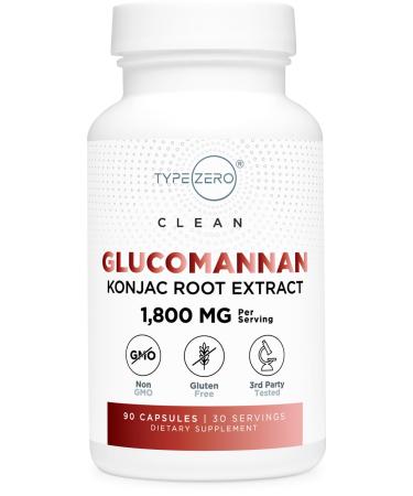 Type Zero Clean Glucomannan Konjac Root Extract (90 Capsules)(1,800 MG Per Serving) - 30 Servings, Non-GMO, Gluten Free