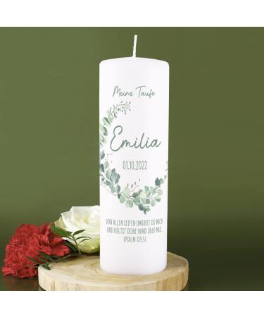 Buy Striefchen Personalized Baptism Candle - 25cm High with Eucalyptus Motifs | International Shipping Available - Buy Online on GoSupps.com