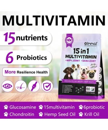15 in 1 Multivitamin with Glucosamin and Probiotic Soft Chews (2 Packs) for Dogs. Multivitamin for Hip Joint Skin Coat Gut Health and Immune System with Duck Flavour for All Dogs (120 Chews). - Buy Online on GoSupps.com