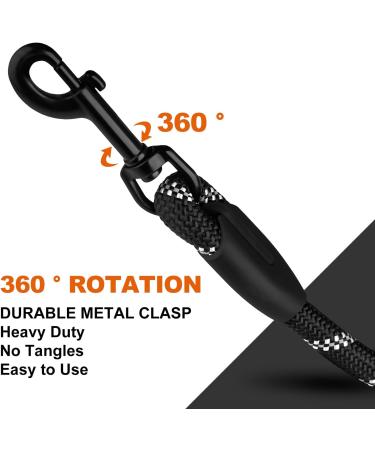 Reflective Rope Dog Lead 1.5m with Padded Handle for Medium to Large Dogs - Black - Buy Online on GoSupps.com