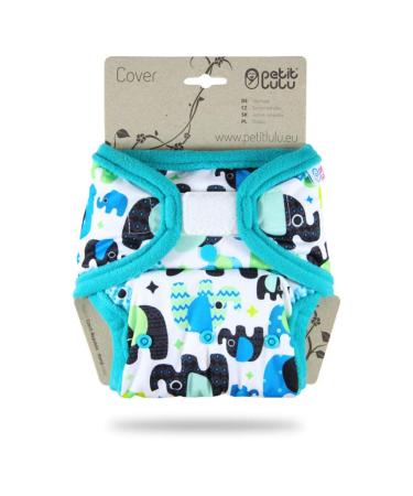 Petit lulu size 2 powy overpants (5-16 kg) |Velcro |One size diapers |Baby diaper pants |Washable & waterproof |Fleet diapers |Made in EU elephants (blue)