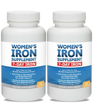 Women s Iron Supplement Pills for Women Bis-Glycinate 80mg 7 Iron Pills for 30 Days Worth of No Stomach Binding Vegan Alkaline VIT C Iron Pill for Women 30 Capsules 2-Pack