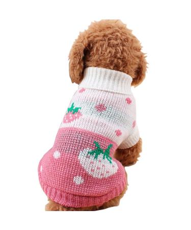 CHBORCHICEN Pet Dog Sweaters Classic Knitwear Turtleneck Winter Warm Puppy Clothing Cute Strawberry and Heart Doggie Sweater (Pink, Small) Small Pink