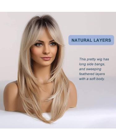 Shop Natural Ombre Blonde Wigs for Women - Long Curly Layered Synthetic Wigs with Fringes for Daily Wear & Parties - Buy Online on GoSupps.com