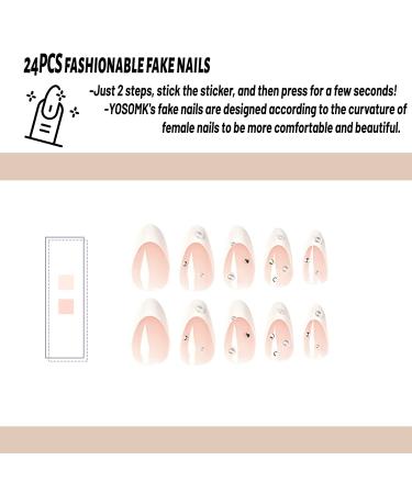 YOSOMK Nude Almond Rhinestone French Tip Press-On Nails - Buy Online on GoSupps.com
