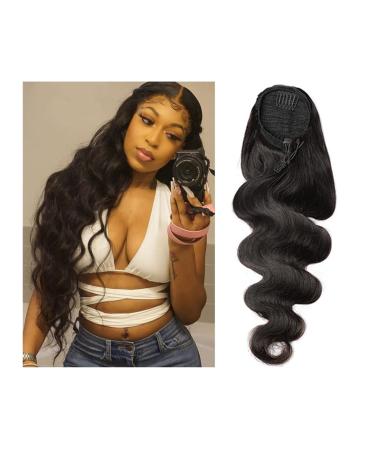 Ponytail Extensions 10-30 Inch Wave Black Human Hair Body Wave Drawstring Ponytail Extension Ponytail Hairpiece Clip in Remy Human Hair Extension for Women(Size:30inch) 30inch Natural Color