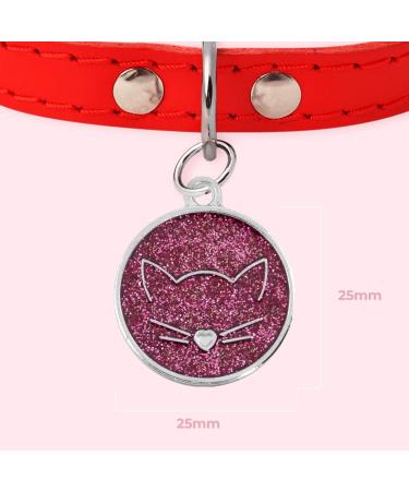 Ibera Gifts - Personalized Round Cat Necklace for Medium to Large Cats | Engraved Name & Address Collar | Fuchsia Glitter - Buy Online on GoSupps.com