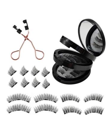magnetic eyelashes without eyeliner 3D Dual Magnetic Eyelashes Kit With Eyelash Curler 8 Pairs Reusable Easy To Wear Fake Eye Lashes Extension Makeups Kits 16pcs
