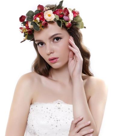 Ever Fairy Red Champagne Flower Crown Headband - Adjustable Hair Accessory for Women & Girls | International Shipping - Buy Online on GoSupps.com