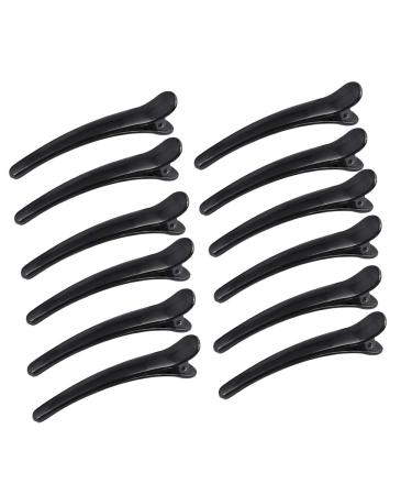 12Pcs Black Plastic Hair Styling Clips Duckbill Clips Alligator Clips Professional Salon Hair Clips for Hair Styling Sectioning Cutting Coloring (3inch)