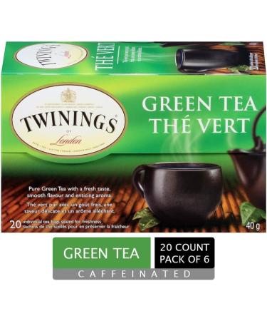Twinings Pure Green Tea Individually Wrapped Tea Bags | 100% Pure Green Tea Smooth Flavour Enticing Aroma | Caffeinated | 20 Count (Pack of 6) | Enjoy Hot or Iced Pure Green Tea 20 Count (Pack of 6) - Buy Online on GoSupps.com