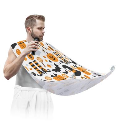 Cartoon Halloween Elements Beard Bib Apron Beard Bib Hair Catcher for Men Shaving and Trimming Non-Stick Waterproof Beard Cape Grooming Cloth with 2 Suction Cups Gifts for Men