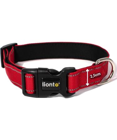 Lonto Durable Nylon Dog Collar - Size L Soft Padded 360 Reflective Click Closure Metal Ring - Red - Buy Online on GoSupps.com