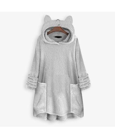 Bigfanshu Womans Tops Fleece Cat Ear Plus Size Long Sleeve Hoodie Pocket Top Sweater Blouse Gray - Buy Online on GoSupps.com