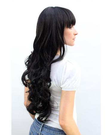WIG ME UP 3116-2 Black Long Curly Wig with Straight Bangs - Premium Quality Fashion Wig for Women - Buy Online on GoSupps.com
