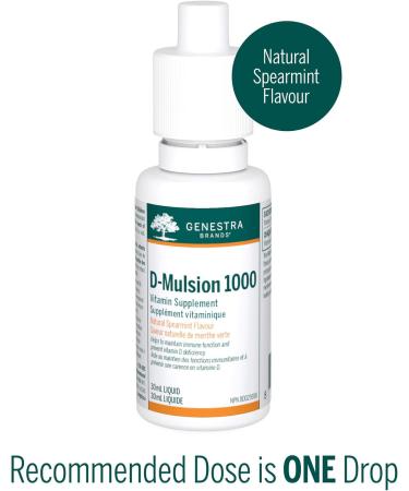 Genestra Brands D-Mulsion 1000 IU - Liquid Vitamin D3 - For Healthy Bones & Teeth - Immune Function Support - Non-GMO Gluten Free & Dairy Free - 30 mL - Natural Spearmint Flavour - Buy Online on GoSupps.com