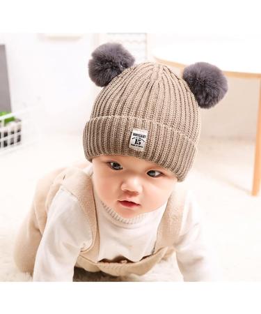 XYIYI Baby Kids Winter Knit Hat with Fur Pom | 6-24 Months Boys Girls Cap - Khaki - Buy Online on GoSupps.com