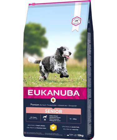 Eukanuba Premium Dry Dog Food with Fresh Chicken for Medium Breeds Senior Formula 15 kg | Ideal for International Shipping - Buy Online on GoSupps.com