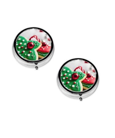 (Gingerbread Man Candy) Round Pill Box 3 Compartment Pill Box Mini Decorative Pocket Purse Portable Travel Medicine Tablet Vitamin Holder Organizer Pill Case