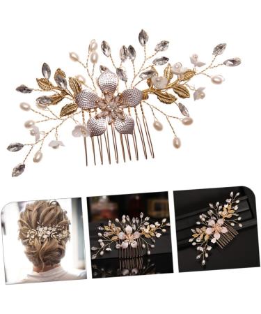 minkissy pearl hair comb Wedding Headpiece Wedding Flower Hair Comb bridal leaf flower hair wedding hair clips for brides Bride Wedding Headdress Metal crystal Comb - Buy Online on GoSupps.com