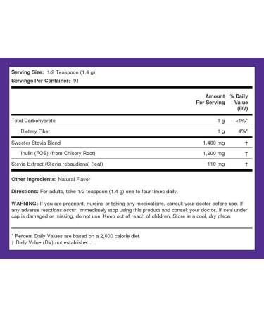 Sweeter Stevia 4.5oz with Inulin - Zero Calorie Sweetener by Piping Rock - Buy Online on GoSupps.com