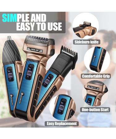 3-in-1 Electric Razor for Men with Beard and Nose Trimmer - Rechargeable Wet/Dry Shaver - Blue - Buy Online on GoSupps.com