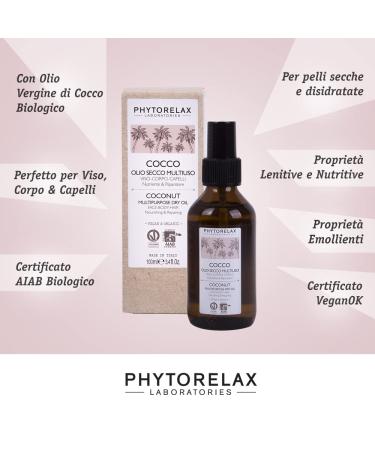 Phytorelax Vegan Organic Coconut Multi-Purpose Dry Oil - Nourishing & Repairing for Face Body & Hair - 100ml - Buy Online on GoSupps.com
