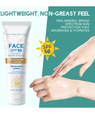 Sun Cream SPF 50+ Nicotinamide Centella Sunscreen Waterproof SPF 50 Face Moisturiser Refreshing & No Greasy Sunscreen UV Defense For All Skin Types Sun Lotion Suncream For Travel Natural Sunblock 60ml - Buy Online on GoSupps.com