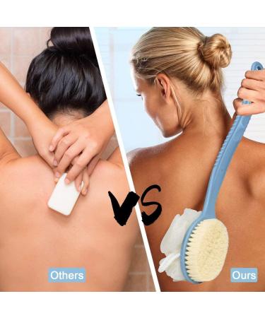 Bath Brush with Curved Long Handle Shower body brush with bristles and Sponge Loofahs Back Scrubber Bath Mesh Sponge for Skin Exfoliating Bath massage bristles (blue) - Buy Online on GoSupps.com