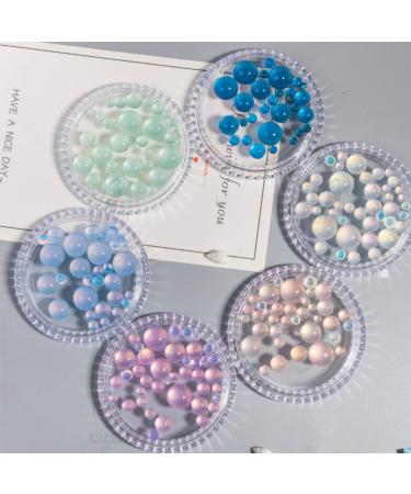 6 Boxes New Nail Art Pearls Gradient Flat Bottom Half Round Pearl Mermaid Bubble Beads Mixed Size 2/4/6/8/10/12mm Jelly Flat Bottom Pearls DIY Nail Art Decoration Materials (6 Colors) Jelly Flat Bottomed Pearl