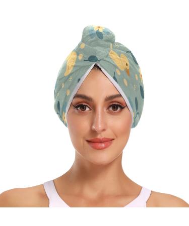 Flower Duck Blue Hair Towel 2 Pack Super Absorbent Hair Drying Towel Quick Dry Hair Turbans Head Towel with Button Twisty Wrap for Women Girls