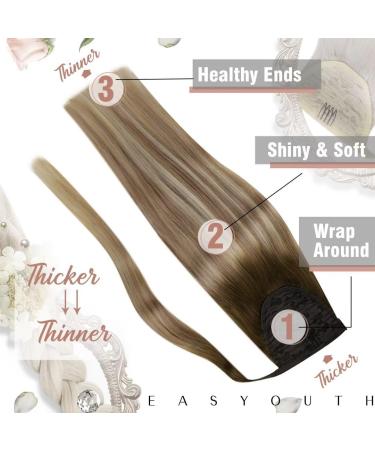 Easyouth Brown to Blonde Balayage Human Hair Ponytail Extensions - 20 Inch Remy Ombre Wrap Around Ponytail - 80g 4-Pony #3/8/22 - Buy Online on GoSupps.com