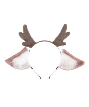 Lurrose Womens Headbands Deer Antlers Headband Hair Hoop: Reindeer Fawn Costume Headband with Ears Animal Ear Headdress Forest Woodland Animal Headpiece Jungle Animals