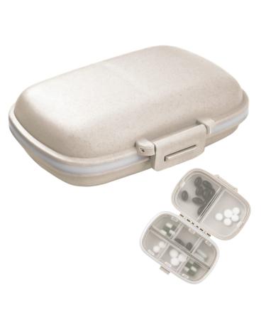 1Pack Travel Pill Organizer 8 Compartments Portable Pill Case Small Pill Box for Pocket Purse Portable Medicine Vitamin Container Beige