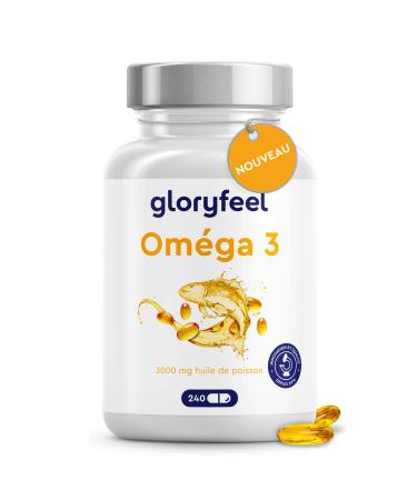 Omega 3 Highly Dosed Capsules - 3000mg Fish Oil (triglyceride form) - 240 capsules & Vitamin E (antioxidant) for an ideal supply of EPA & DHA - Pure Omega 3 Fish Oil