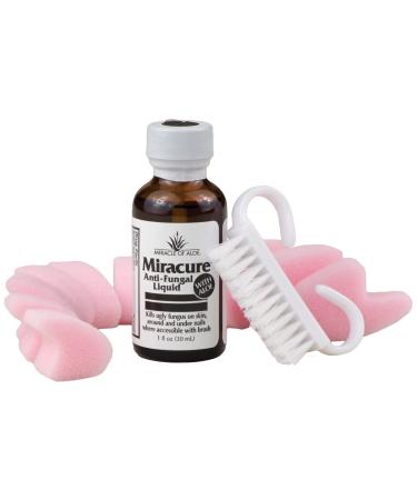 Miracure Anti-Fungal Treatment 1 ounce bottle with 10 Toe Separators and Brush with UltraAloe