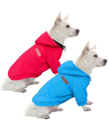 Hualisiji dogs hoodie dogs sweatshirt fleece sweater dog chihuahua sweater warm and light with a soft texture easy to wear and light colors (XXL red+blue) XXL 2PCs red+blue