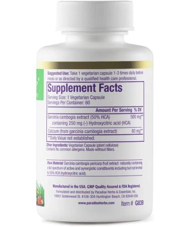 Buy Paradise Herbs Garcinia Cambogia - Vegan Gluten Free Non-GMO Super Potent - 60 Ultra Pure Capsules - Buy Online on GoSupps.com
