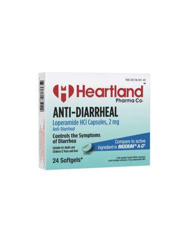 Heartland Pharma Anti-Diarrhea Medicine Loperamide Hydrochloride 2mg Softgel Blister Pack - Made in USA - (24 Count) Softgels 24 Count (Pack of 1)