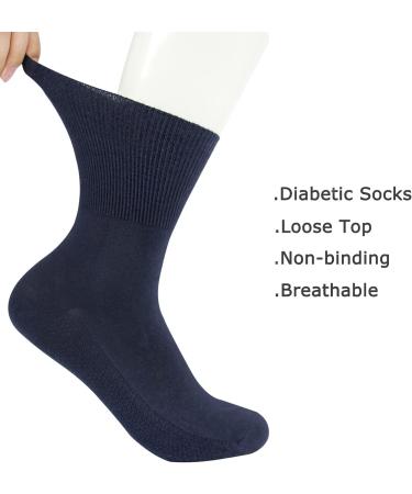 Diabetic Crew Socks for Women and Men - Non-Binding Loose Top Dress Socks (5 Pairs, Navy) - Buy Online on GoSupps.com