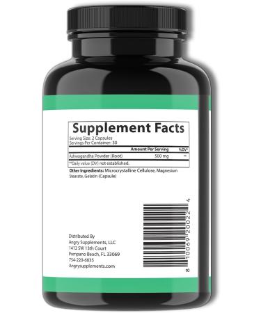 Angry Supplements Just Pure Ashwagandha Root Powder 500mg Ashwa Per Serving 60 Capsules Herbal Immunity & Mood Support for Men and Women (1-Bottle) - Buy Online on GoSupps.com